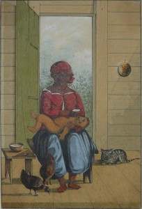 Kinderen van een zwarte vader en blanke moeder waren uit den boze. Winkels heeft hier (in 1850) een gekleurde moeder getekend met haar kind. Witte vaders waren er veel. 